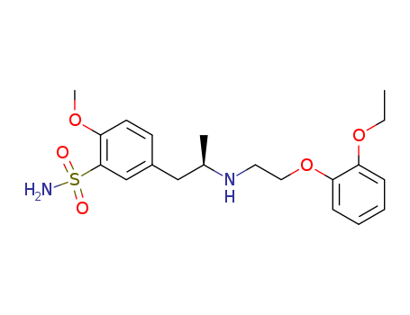 106133-20-4,Tamsulosin,Benzenesulfonamide,5-[(2R)-2-[[2-(2-ethoxyphenoxy) ethyl]amino]propyl]-2-methoxy-;Amsulosin;Tamsulosine [INN-French];Tamsulosinum [INN-Latin];Tamsulosina [INN-Spanish];5-[(2R)-2-[2-(2-ethoxyphenoxy)ethylamino]propyl]-2-methoxy-benzenesulfonamide;Benzenesulfonamide, 5-(2-((2-(2-ethoxyphenoxy)ethyl)amino)propyl)-2-methoxy-, (R)-;(R)-5-(2-((2-(2-Ethoxyphenoxy)ethyl)amino)propyl)-2-methoxybenzenesulfonamide;Tamsulosin  Hydrochloride;