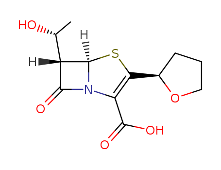 106560-14-9,Faropenem sodium hemipentahydrate,4-Thia-1-azabicyclo[3.2.0]hept-2-ene-2-carboxylicacid, 6-(1-hydroxyethyl)-7-oxo-3-(tetrahydro-2-furanyl)-, [5R-[3(R*),5a,6a(R*)]]-;(+)-(5R,6S)-6-[(1R)-1-Hydroxyethyl]-7-oxo-3-[(2R)-tetrahydro-2-furyl]-4-thia-1-azabicyclo[3.2.0]hept-2-ene-2-carboxylicacid;(5R,6S,8R,2'R)-2-(2'-tetrahydrofuryl)-6-(1-hydroxyethyl)-2-penem-3-carboxylicacid;