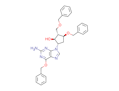 142217-77-4,(1S,2S,3S,5S)-5-(2-Amino-6-(benzyloxy)-9H-purin-9-yl)-3-(benzyloxy)-2-(benzyloxymethyl)cyclopentanol,Cyclopentanol,5-[2-amino-6-(phenylmethoxy)-9H-purin-9-yl]-3-(phenylmethoxy)-2-[(phenylmethoxy)methyl]-,[1S-(1a,2b,3a,5b)]- (9CI);