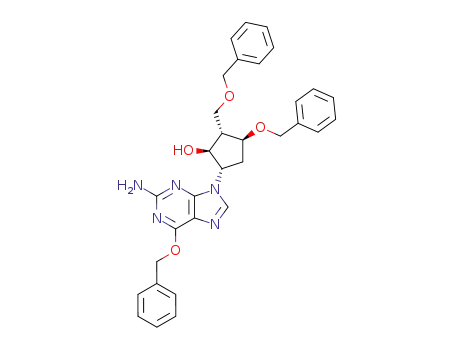 Molecular Structure of 142217-77-4 ((1S,2S,3S,5S)-5-(2-Amino-6-(benzyloxy)-9H-purin-9-yl)-3-(benzyloxy)-2-(benzyloxymethyl)cyclopentanol)