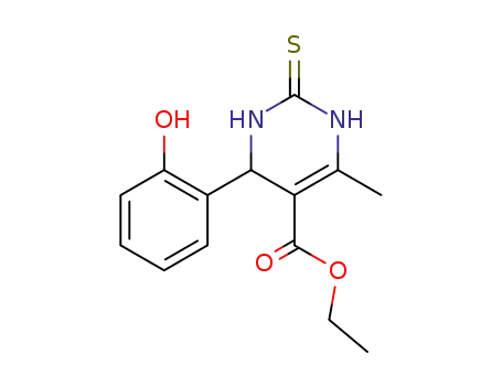 Molecular Structure of 5948-74-3 (5-Pyrimidinecarboxylic acid,
1,2,3,4-tetrahydro-4-(2-hydroxyphenyl)-6-methyl-2-thioxo-, ethyl ester)