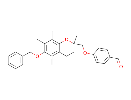 Molecular Structure of 138564-69-9 (Benzaldehyde,
4-[[3,4-dihydro-2,5,7,8-tetramethyl-6-(phenylmethoxy)-2H-1-benzopyran
-2-yl]methoxy]-)