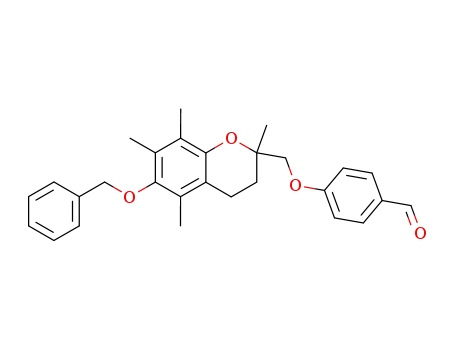 Molecular Structure of 138564-69-9 (Benzaldehyde,
4-[[3,4-dihydro-2,5,7,8-tetramethyl-6-(phenylmethoxy)-2H-1-benzopyran
-2-yl]methoxy]-)