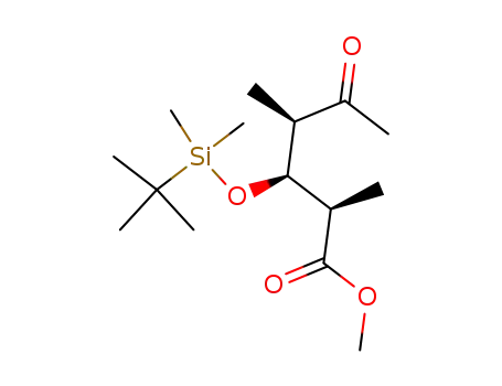 Molecular Structure of 261968-06-3 (Hexanoic acid,
3-[[(1,1-dimethylethyl)dimethylsilyl]oxy]-2,4-dimethyl-5-oxo-, methyl
ester, (2R,3S,4R)-)