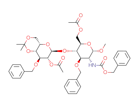Acetic acid (4aS,6S,7R,8S,8aR)-6-((2R,3S,4R,5R,6S)-2-acetoxymethyl-4-benzyloxy-5-benzyloxycarbonylamino-6-methoxy-tetrahydro-pyran-3-yloxy)-8-benzyloxy-2,2-dimethyl-hexahydro-pyrano[3,2-d][1,3]dioxin-7-yl ester