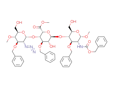 3-(3-azido-4-benzyloxy-6-hydroxymethyl-5-methoxy-tetrahydro-pyran-2-yloxy)-4-benzyloxy-6-(4-benzyloxy-5-benzyloxycarbonylamino-2-hydroxymethyl-6-methoxy-tetrahydro-pyran-3-yloxy)-5-hydroxy-tetrahydro-pyran-2-carboxylic acid methyl ester