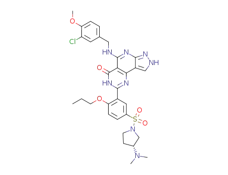 5-(3-chloro-4-methoxy-benzylamino)-8-[5-(3-dimethylamino-pyrrolidine-1-sulfonyl)-2-propoxy-phenyl]-2,7-dihydro-2,3,4,7,9-pentaaza-cyclopenta[a]naphthalen-6-one