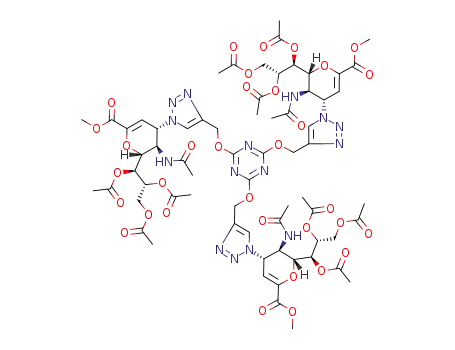 2,4,6-tris-2-yloxymethyl-{5-acetylamino-6-(1,2,3-triacetoxypropyl)-4-[1,2,3]-2-yloxymethyl-1-yl-5,6-dihydro-4H-pyran-2-carboxylic acid methyl ester}-[1,3,5]triazine