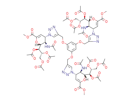 2,4,6-tris-2-yloxymethyl-{5-acetylamino-6-(1,2,3-triacetoxypropyl)-4-[1,2,3]-2-yloxymethyl-1-yl-5,6-dihydro-4H-pyran-2-carboxylic acid methyl ester}-[1,3,5]benzene