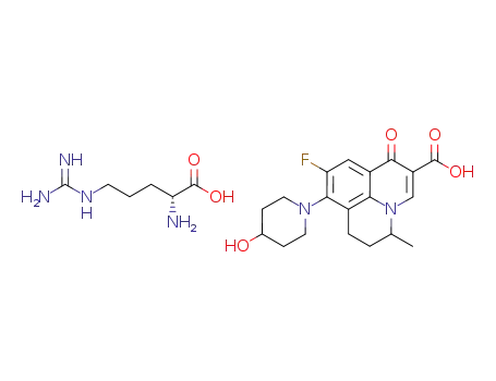 RS-(+/-)-9-fluoro-6,7-dihydro-8-(4-hydroxypiperidin-1-yl)-5-methyl-1-oxo-1H,5H-benzo[i,j]quinolizine-2-carboxylic acid D-arginine salt