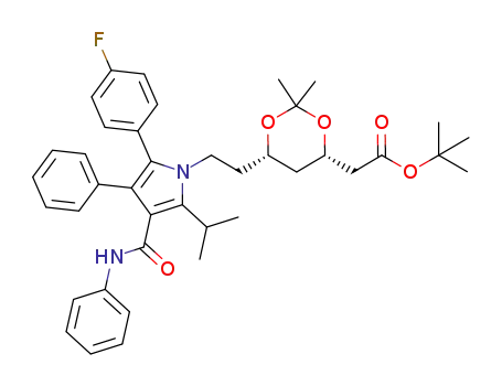 Molecular Structure of 472967-95-6 ((4S,6S)-6-[2-[2-(4-Fluorophenyl)-5-(1-methylethyl)-3-phenyl-4-[(phenylamino)carbonyl]-1H-pyrrol-1-yl]ethyl]-2,2-dimethyl-1,3-dioxane-4-acetic Acid 1,1-Dimethylethyl Ester)