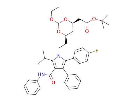 5-(4-fluorophenyl)-2-(1-methylethyl)-1-(cis-t-butyl-2-ethoxy-3,5-dioxane-7-amido-heptanoate)-N,4-diphenyl-1H-pyrrole-3-carboxamide