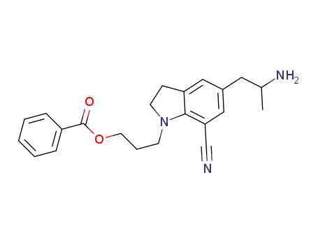 Molecular Structure of 1338365-54-0 (5-(2-Aminopropyl)-1-[3-(benzoyloxy)propyl]-2,3-dihydro-1H-indole-7-carbonitrile)