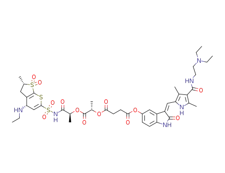 (3Z)-3-[(4-{[2-(diethylamino)ethyl]carbamoyl}-3,5-dimethyl-1H-pyrrol-2-yl)methylidene]-2-oxo-2,3-dihydro-1H-indol-5-yl (2S)-1-[(1S)-1-({[(2S,4S)-4-(ethylamino)-2-methyl-1,1-dioxo-2H,3H,4H-1λ6-thieno[2,3-b]thiopyran-6-yl]sulfonyl}carbamoyl)ethoxy]-1-oxopropan-2-yl butanedioate