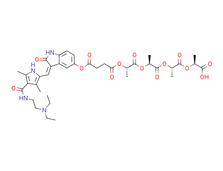 succinic acid (S)-1-{(S)-1-[(S)-1-((S)-1-carboxyethoxycarbonyl)ethoxycarbonyl]ethoxycarbonyl}ethyl ester 3-[1-[4-(2-diethylaminoethylcarbamoyl)-3,5-dimethyl-1H-pyrrol-2-yl]-meth-(Z)-ylidene]-2-oxo-2,3-dihydro-1H-indol-5-yl ester