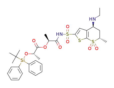 (S)-2-(tert-butyldiphenylsilanyloxy)propionic acid (S)-2-((4S,6S)-4-ethylamino-6-methyl-7,7-dioxo-4,5,6,7-tetrahydro-7λ*6*-thieno[2,3-b]thiopyran-2-sulfonylamino)-1-methyl-2-oxoethyl ester