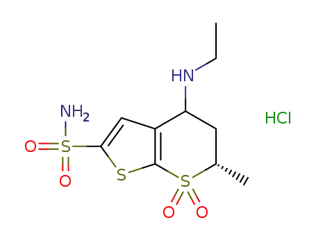(6S)-4-(ethylamino)-6-methyl-5,6-dihydro-4H-thieno[2,3-b]thiopyran-2-sulfonamide 7,7-dioxide hydrochloride