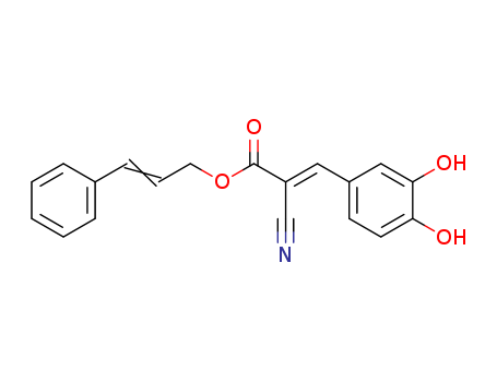 132465-11-3,Cinnamyl-3,4-dihydroxy-alpha-cyanocinnamate,132465-11-3;CINNAMYL-3,4-DIHYDROXY-ALPHA-CYANOCINNAMATE;CDC 5-LO inhibitor;CDC;CHEMBL37141;[(E)-3-phenylprop-2-enyl] (E)-2-cyano-3-(3,4-dihydroxyphenyl)prop-2-enoate;2-Propenoic acid, 2-cyano-3-(3,4-dihydroxyphenyl)-, 3-phenyl-2-propen-1-yl ester, (2E)-;D0QX4B;GTPL5162;SCHEMBL9215428;XGHYFEJMJXGPGN-UYHGDYIZSA-N;BDBM50011931;CCG-207922;Cinnamyl-3,4-dihydroxy-|A-cyanocinnamate;MS-24747;HY-138688;CS-0166637;Cinnamyl 3,4-dihydroxy-.alpha.-cyanocinnamate;3,4-Dihydroxy-alpha-cyanocinnamic acid cinnamyl ester;Q27075808;(E)-cinnamyl 2-cyano-3-(3,4-dihydroxyphenyl)acrylate;3-phenylallyl (2E)-2-cyano-3-(3,4-dihydroxyphenyl)acrylate;Cinnamyl-3,4-dihydroxy-alpha-cyanocinnamate, >=98% (HPLC);2-Cyano-3-(3,4-dihydroxy-phenyl)-acrylic acid 3-phenyl-allyl ester;(E)-2-Cyano-3-(3,4-dihydroxyphenyl)acrylic acid 3-phenyl-2-propenyl ester;(2E)-3-phenylprop-2-en-1-yl (2E)-2-cyano-3-(3,4-dihydroxyphenyl)prop-2-enoate;2-Cyano-3-(3,4-dihydroxyphenyl)-3-phenyl-2-propenyl ester-2-propenoic acid