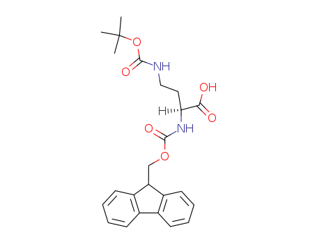 125238-99-5,FMOC-DAB(BOC)-OH,Butanoicacid, 4-[[(1,1-dimethylethoxy)carbonyl]amino]-2-[[(9H-fluoren-9-ylmethoxy)carbonyl]amino]-,(S)-;(S)-2-[[(9-Fluorenylmethoxy)carbonyl]amino]-4-(tert-butoxycarbonylamino)butanoicacid;(S)-4-[(tert-Butoxycarbonyl)amino]-2-[[[(9H-fluoren-9-yl)methoxy]carbonyl]amino]butanoicacid;