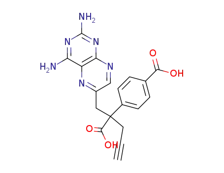 Molecular Structure of 146464-92-8 (6-Pteridinepropanoic acid, 2,4-diamino-.alpha.-(4-carboxyphenyl)-.alpha.-2-propyn-1-yl-)