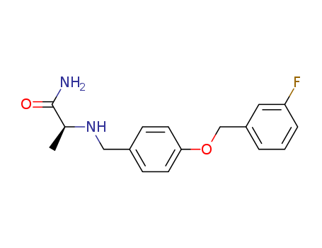 133865-89-1,Safinamide,Propanamide,2-[[[4-[(3-fluorophenyl)methoxy]phenyl]methyl]amino]-, (S)-;(S)-2-[[4-[(3-Fluorobenzyl)oxy]benzyl]amino]propanamide;FCE 26743;Safinamide;2(S)-[4-(3-Fluorobenzyloxy)benzylamino]propionamide;