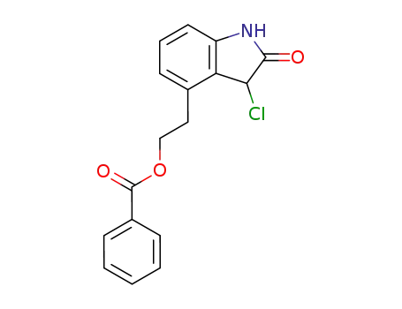 Molecular Structure of 139122-17-1 (4-[2-(BENZOYLOXY)ETHYL]-3-CHLORO-1,3-DIHYDRO-2H-INDOL-2-ONE)