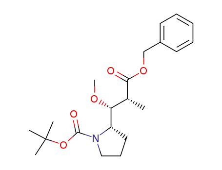 Molecular Structure of 149606-97-3 ((S)-tert-butyl 2-((1R,2R)-3-(benzyloxy)-1-methoxy-2-methyl-3-oxopropyl)pyrrolidine-1-carboxylate)