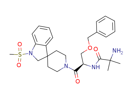 159634-47-6,Ibutamoren,L 163191;Propanamide,2-amino-N-[2-[1,2-dihydro-1-(methylsulfonyl)spiro[3H-indole-3,4'-piperidin]-1'-yl]-2-oxo-1-[(phenylmethoxy)methyl]ethyl]-2-methyl-,(R)-;UNII-GJ0EGN38UL;Ibutamoren [INN];1'-(2-Methylalanyl-O-benzyl-D-seryl)-1-(methylsulfonyl)-1,2-dihydrospiro[indole-3,4'-piperidine];Propanamide, 2-amino-N-((1R)-2-(1,2-dihydro-1-(methylsulfonyl)spiro(3H-indole-3,4'-piperidin)-1'-yl)-2-oxo-1-((phenylmethoxy)methyl)ethyl)-2-methyl-;
