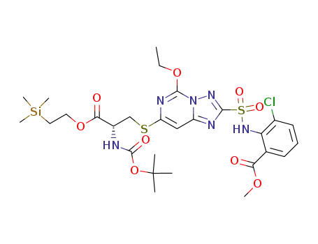 2-{7-[(R)-2-tert-Butoxycarbonylamino-2-(2-trimethylsilanyl-ethoxycarbonyl)-ethylsulfanyl]-5-ethoxy-[1,2,4]triazolo[1,5-c]pyrimidine-2-sulfonylamino}-3-chloro-benzoic acid methyl ester