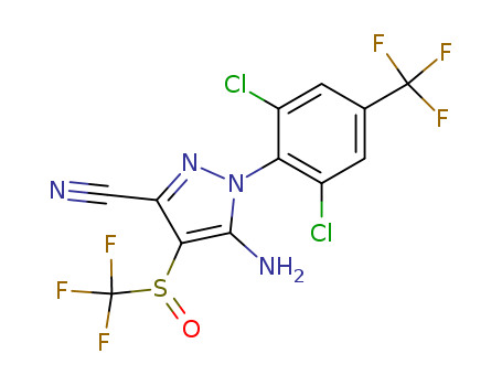 120068-37-3,Fipronil,5-amino-1-[2,6-dichloro-4-(trifluoromethyl)phenyl]-4-(trifluoromethylsulfinyl)pyrazole-3-carbonitrile;MB 46030;RM 1601;Fipronil (JAN);1H-Pyrazole-3-carbonitrile, 5-amino-1-(2,6-dichloro-4-(trifluoromethyl)phenyl)-4-((trifluoromethyl)sulfinyl)-;Fluocyanobenpyrazole;Fipronil 95%TC;