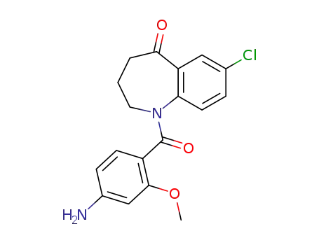 Molecular Structure of 137976-75-1 (5H-1-Benzazepin-5-one,
1-(4-amino-2-methoxybenzoyl)-7-chloro-1,2,3,4-tetrahydro-)