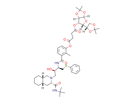 succinic acid 3-[3-[3(S)-tert-butylcarbamoyloctahydro-4a(S),8a(S)-isoquinolin-2-yl]-2(R)-hydroxy-1(S)-phenylsulfanylmethylpropylcarbamoyl]-2-methylphenyl ester 4-[3-O-(1,2:5,6-di-O-isopropylidene-α-D-glucofuranose)] ester