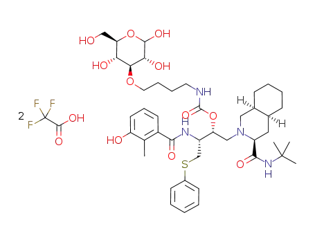 [4-[3-O-D-glucose]-butyl]carbamic acid 1(R)-[3(S)-tert-butylcarbamoyloctahydro-4a(S),8a(S)-isoquinolin-2-ylmethyl]-2(S)-(3-hydroxy-2-methylbenzoylamino)-3-phenylsulfanylpropyl ester (bis trifluoroacatic acid salt)