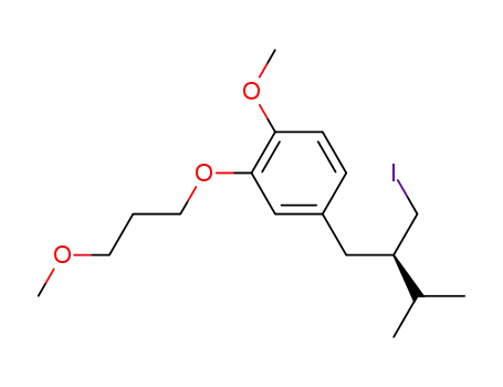Molecular Structure of 900811-38-3 (Benzene, 4-[2-(iodomethyl)-3-methylbutyl]-1-methoxy-2-(3-methoxypropoxy)-, (R)-)