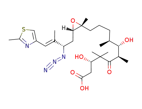 Molecular Structure of 219990-23-5 (Oxiraneundecanoic acid, 3-[(2S,3E)-2-azido-3-methyl-4-(2-methyl-4-thiazolyl)-3-butenyl]-b,z-dihy droxy-g,g,e,h,2-pentamethyl-d-oxo-, (bS,eR,zS,hS,2R,3S)-)