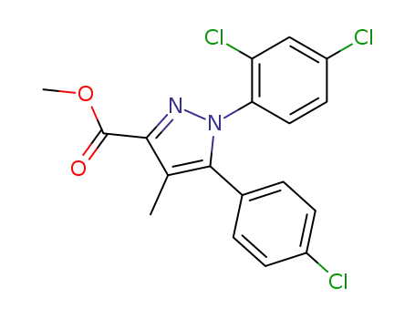 Molecular Structure of 168272-78-4 (1H-Pyrazole-3-carboxylic acid,
5-(4-chlorophenyl)-1-(2,4-dichlorophenyl)-4-methyl-, methyl ester)