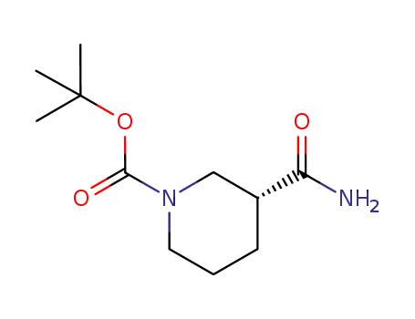 Molecular Structure of 915226-43-6 (1-PIPERIDINECARBOXYLIC ACID, 3-(AMINOCARBONYL)-, 1,1-DIMETHYLETHYL ESTER, (3R)-)