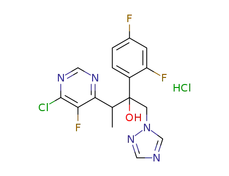 Molecular Structure of 188416-20-8 (3-(6-Chloro-5-fluoropyrimidin-4-yl)-2-(2,4-difluorophenyl)-1-(1H-1,2,4-triazol-1-yl)butan-2-ol hydrochloride)