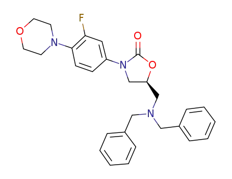 Molecular Structure of 565176-85-4 (2-Oxazolidinone,
5-[[bis(phenylmethyl)amino]methyl]-3-[3-fluoro-4-(4-morpholinyl)phenyl]-,
(5S)-)