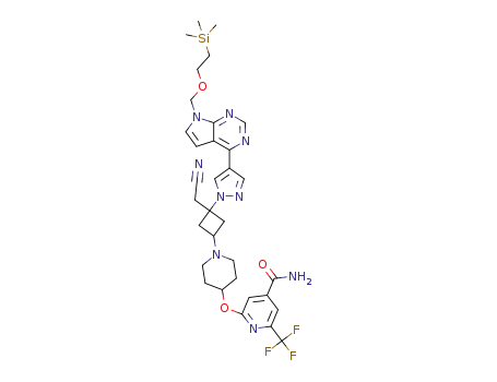 2-[(1-{trans-3-(cyanomethyl)-3-[4-(7-{[2-(trimethylsilyl)ethoxy]methyl}-7H-pyrrolo[2,3-d]pyrimidin-4-yl)-1H-pyrazol-1-yl]cyclobutyl}piperidin-4-yl)oxy]-6-(trifluoromethyl)isonicotinamide