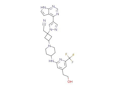 {trans-3-(4-{[4-(2-hydroxyethyl)-6-(trifluoromethyl)pyridin-2-yl]amino}piperidin-1-yl)-1-[4-(7H-pyrrolo[2,3-d]pyrimidin-4-yl)-1H-pyrazol-1-yl]cyclobutyl}acetonitrile