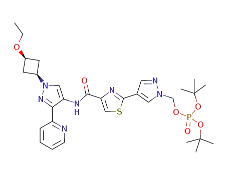 di-tert-butyl ((4-(4-((1-((1,3-cis)-3-ethoxycyclobutyl)-3-(pyridin-2-yl)-1H-pyrazol-4-yl)carbamoyl)thiazol-2-yl)-1H-pyrazol-1-yl)methyl) phosphate
