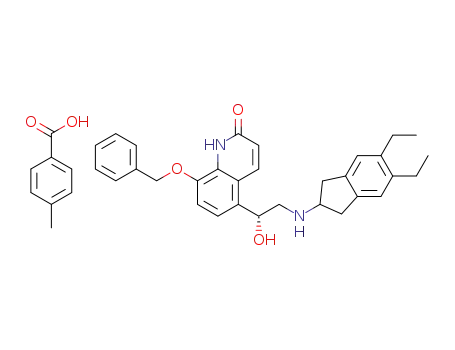 5-[(R)-2-(5,6-diethylindan-2-ylamino)-1-hydroxyethyl]-8-phenylmethoxy-(1H)-quinolin-2-one p-toluic acid