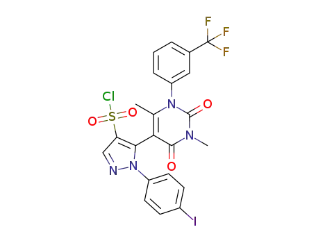 5-(3,6-dimethyl-2,4-dioxo-1-(3-trifluoromethylphenyl)-1,2,3,4-tetrahydropyrimidin-5-yl)-1-(4-iodophenyl)-1H-pyrazole-4-sulfonyl chloride