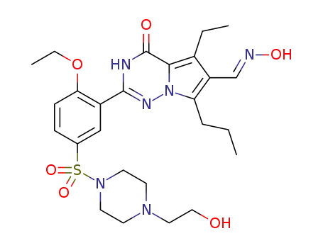 (E)-2-(2-ethoxy-5-((4-(2-hydroxyethyl)piperazin-1-yl)sulfonyl)phenyl)-5-ethyl-4-oxo-7-propyl-3,4-dihydropyrrolo[2,1-f][1,2,4]triazine-6-carbaldehyde oxime