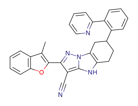 2-(3-methylbenzofuran-2-yl)-7-(2-(pyridin-2-yl)phenyl)-5,6,7,8-tetrahydro-4H-benzo[4 ,5]imidazo[1,2-b]pyrazole-3-carbonitrile