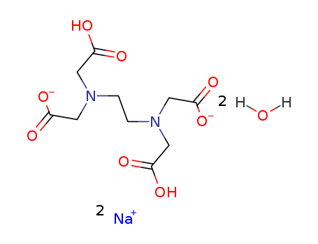 6381-92-6,Disodium edetate dihydrate,Aceticacid, (ethylenedinitrilo)tetra-, disodium salt, dihydrate (8CI);Glycine,N,N'-1,2-ethanediylbis[N-(carboxymethyl)-, disodium salt, dihydrate (9CI);Disodium EDTA dihydrate;Disodium dihydrogen ethylenediaminetetraacetatedihydrate;Disodium ethylenediaminetetraacetatedihydrate;Ethylenediaminetetraacetic acid disodium salt dihydrate;Ethylenediaminetetraacetic disodium;Edta disodium salt dihydrate;
