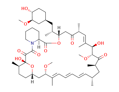 53123-88-9,Rapamycin,Stereoisomer of 9,10,12,13,14,21,22,23,24,25,26,27,32,33,34, 34a-hexadecahydro-9,27-dihydroxy-3-[2-(4-hydroxy-3- methoxycyclohexyl)-1-methylethyl]-10,21-dimethoxy-6,8,12,14, 20, 26-hexamethyl-23,27-epoxy-3H-pyrido[2,1-c][1, 4]oxaazacyclohentriacontine-1,5,11,28,29(4H,6H,31H)-pentone;RAP;Sirolimus [USAN:BAN:INN];23,27-epoxy-3H-pyrido[2,1-c][1,4]oxaazacyclohentriacontine-1,5,11,28,29;AY 22989;Rapamycin (TN);RPM;23,27-Epoxy-3H-pyrido(2,1-c)(1,4)oxaazacyclohentriacontine-1,5,11,28,29(4H,6H,31H)-pentone,;(6H,31H)-pentone, 4,9,10,12,13,14,21,22,23,24,25,26,27,32,33,34,34a-;3H-pyrido(2,1-c)(1,4)oxaazacyclohentriacontine-1,5,11,28,29(4H,6H,31H)-pentone;Antibiotic AY 22989;AY-22989;23,27-Epoxy-3H-pyrido(2,1-c)(1,4)oxaazacyclohentriacontine;9,10,12,13,14,21,22,23,24,25,26,27,32,33,34,34a-hexadecahydro-9,27-dihydroxy-3-;-3-methoxycyclohexyl]-1-methylethyl]-10,21-dimethoxy-6,8,12,14,20,26-hexamethyl-,;Siroliums(Rapamycin);Sirolimus (Rapamycin);Rapamycin(Sirolimus);Sirolimus[USAN:BAN:INN];
