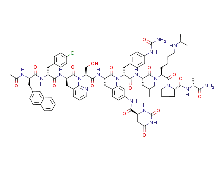 acetyl-3-(naphthalen-2-yl)-D-alanyl-4-chloro-D-phenylalanyl-3-(pyridin-3-yl)-D-alanyl-Ser-4-((((4S)-2,6-dioxohexahydropyrimidin-4-yl)carbonyl)amino)-L-phenylalanyl-4-(carbamoylamino)-D-phenylalanyl-Leu-N6-(1-methylethyl)-L-lysyl-Pro-D-Ala-NH2