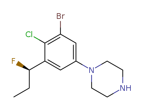 Molecular Structure of 172732-49-9 (Piperazine, 1-[3-bromo-4-chloro-5-(1-fluoropropyl)phenyl]-, (R)-)